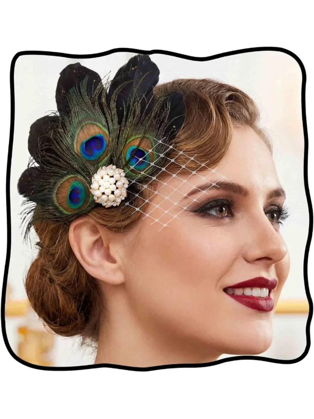 Elegant Peacock Feather Fascinator Hair Clip | 1920s Flapper Headpiece & Gatsby